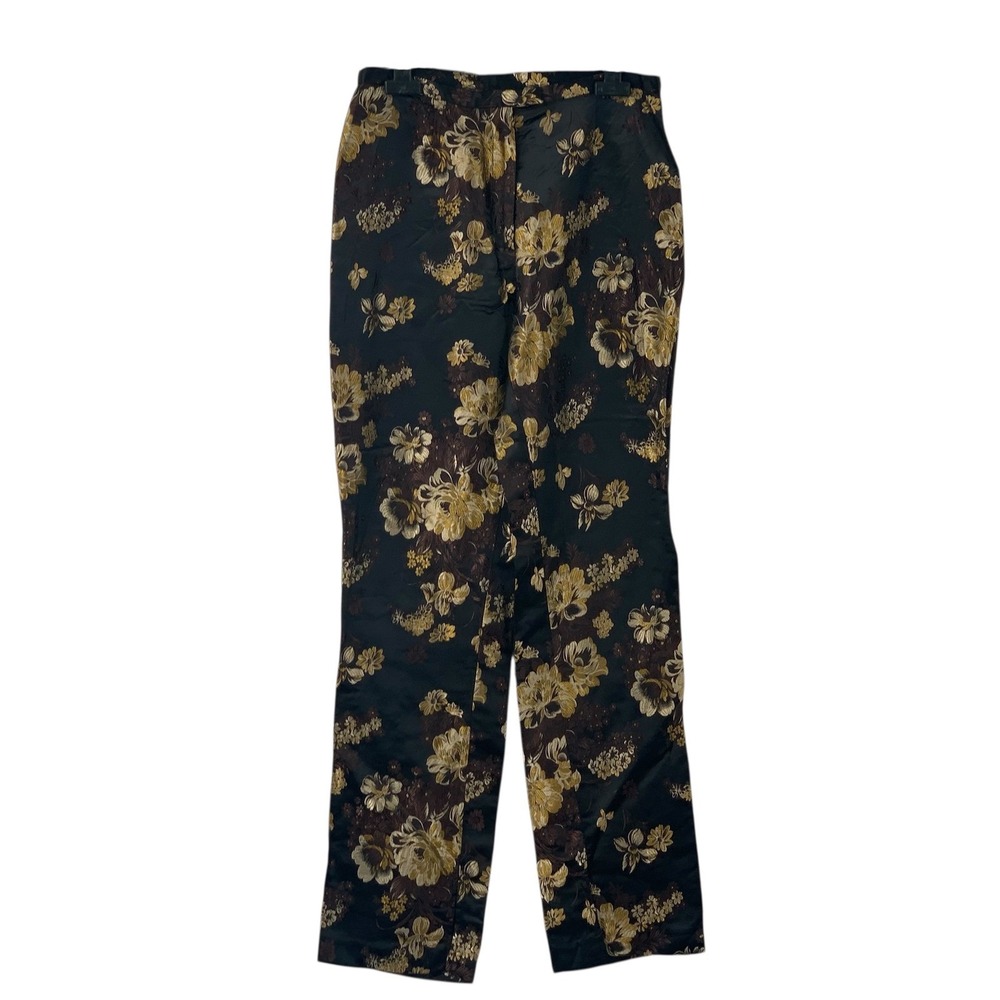 Newport News Easy Style Women's Black/Gold Embroidered Floral Pants Size‎ 8
